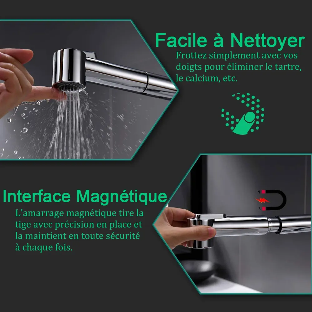 Mitigeur d‘Évier APPASO avec Douchette Extractible Robinet Cuisine Novateur Bec Rabattable en Nickel Brossé Argent