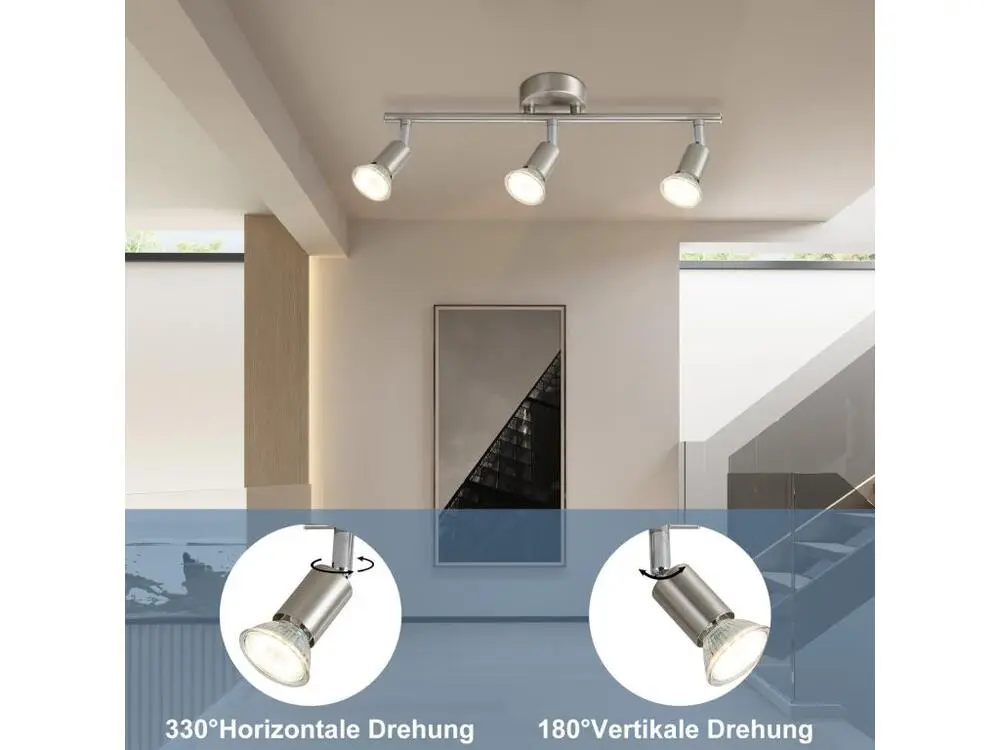 NETTLIFE 3 Spots de plafond couloir récent GU10 pivotants à 330°lampe rotative en acier inoxydable pour salon chambre cuis...
