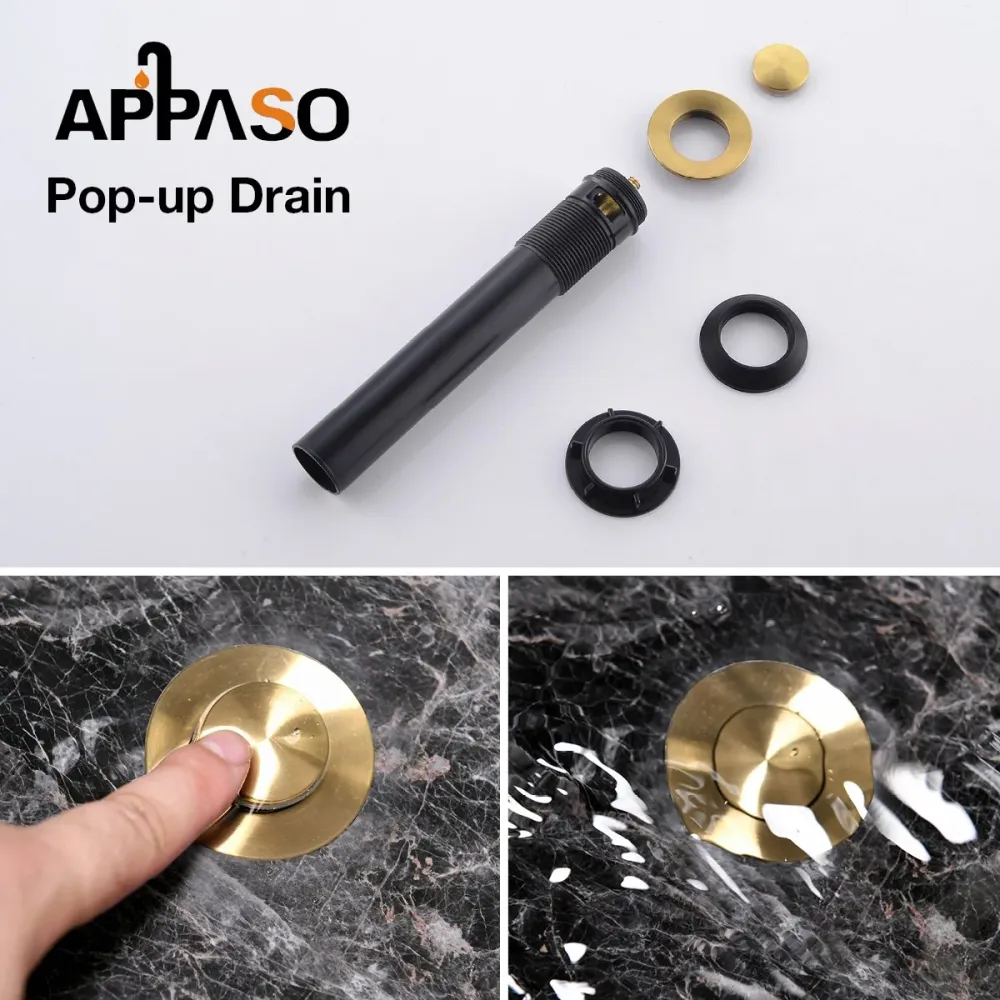 Robinet d’évier de salle de bains 3 trous d’APPASO avec l’assemblage de drain pop up et le distributeur de savon 122BTG