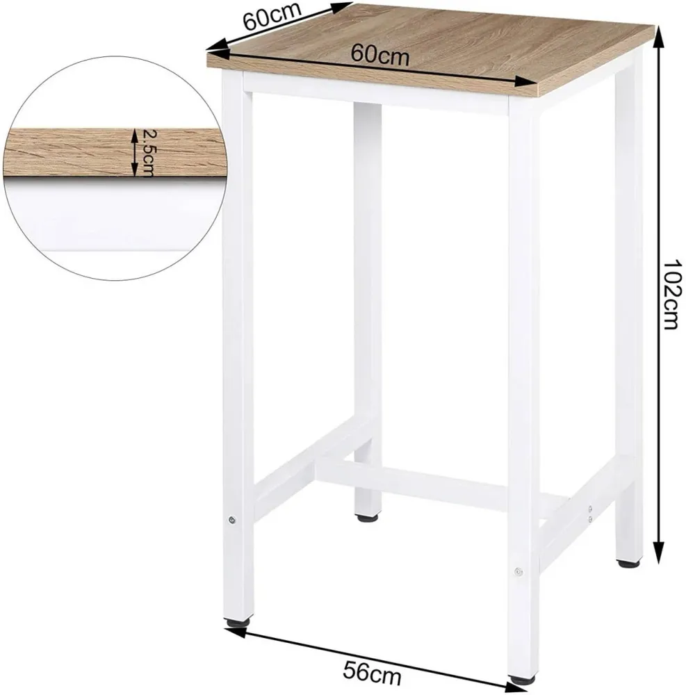 Table de bar table de cuisine en aggloméré et métal table de bistrot table haute 102 cm chêne net 19_0000009