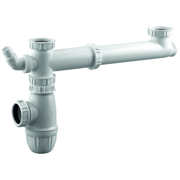 Tubulure évier 2 bacs avec siphon - Longueur : 160_360 mm - diamètre de raccordement : 40 mm - plastique - VALENTIN