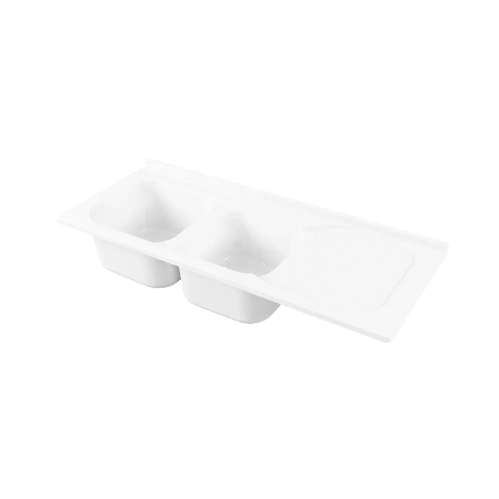Évier de cuisine en céramique à 2 bacs avec égouttoir à droite 122x50 cm